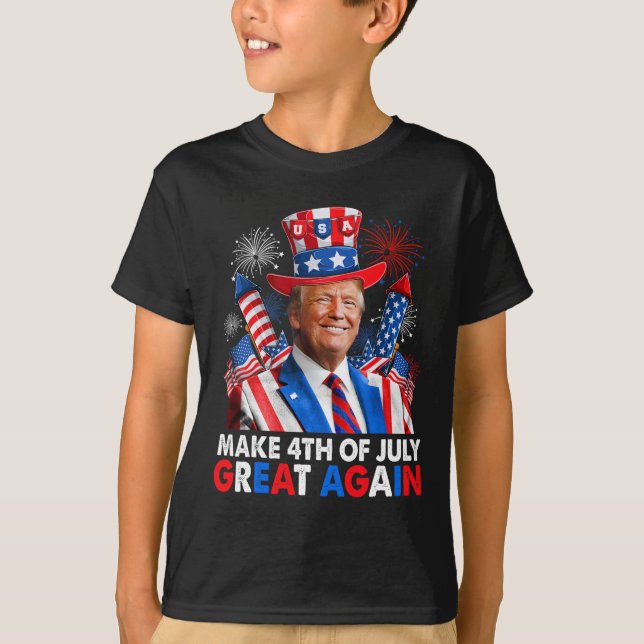 Camiseta Fogo Patriótico Trump Torna 4 De Julho Excelente A (Frente)