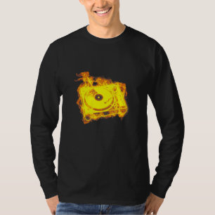 Camiseta Fogo Retro Dj Turntable Flames Music Player Dj