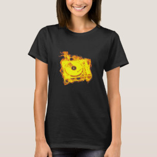 Camiseta Fogo Retro Dj Turntable Flames Music Player Dj