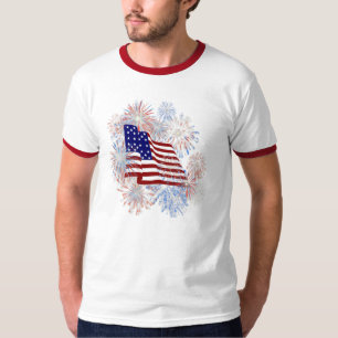 Camiseta Fogos-de-artifício da bandeira americana do KRW