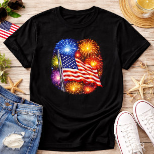 Camiseta Fogos de Artifício da Bandeira Patriótica