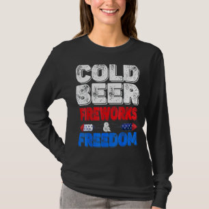 Camiseta Fogos de artifício de cerveja fria e liberdade 4 d