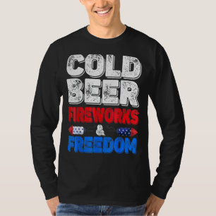 Camiseta Fogos de artifício de cerveja fria e liberdade 4 d