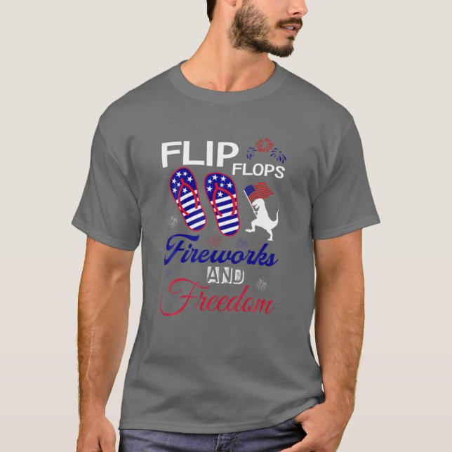 Camiseta Fogos De Artifício De chinelos E Bandeira American (Frente)