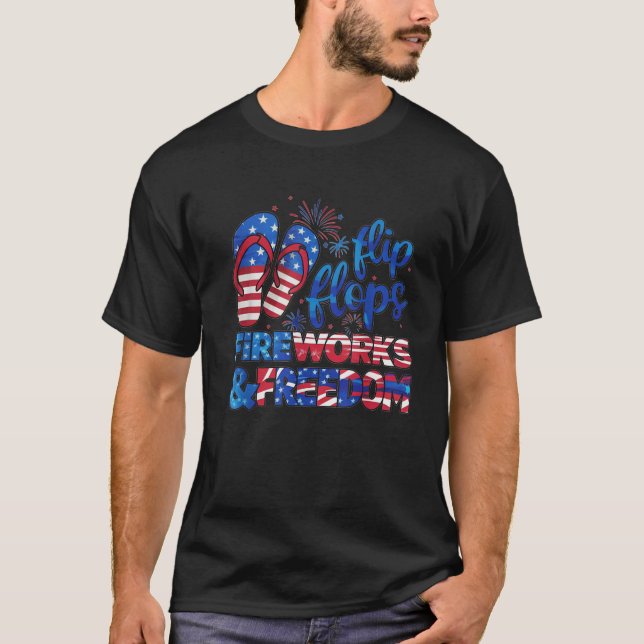 Camiseta Fogos de artifício de chinelos e Liberdade 4 de ju (Frente)