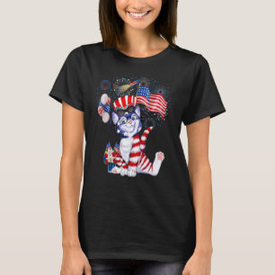 Camiseta Fogos de Artifício de Gato 4 de Julho Bandeira Ame