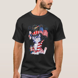 Camiseta Fogos de Artifício de Gato 4 de Julho Bandeira Ame