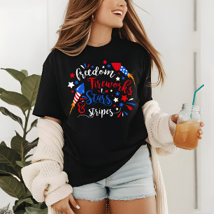 CAMISETA FOGOS DE ARTIFÍCIO DE LIBERDADE ESTRELAS E FAIXAS