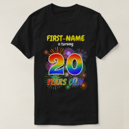 Camiseta Fogos de artifício divertidos, Arco-Íris "20", 20