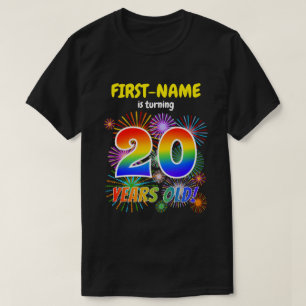 Camiseta Fogos de artifício divertidos, Arco-Íris "20", 20
