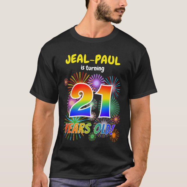 Camiseta Fogos de artifício divertidos, Arco-Íris "21", ani (Frente)