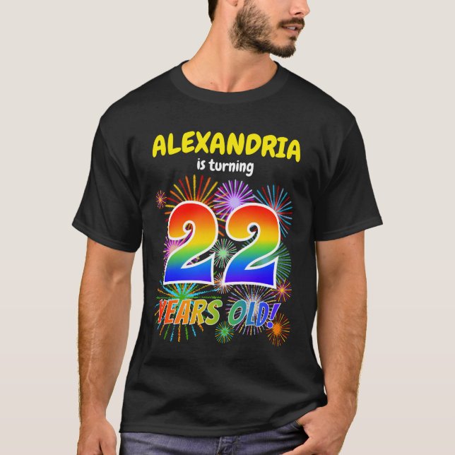 Camiseta Fogos de artifício divertidos, Arco-Íris "22", 22  (Frente)