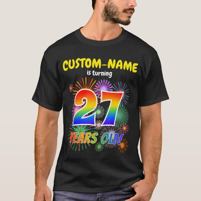 Camiseta Fogos de artifício divertidos, Arco-Íris "27", 27. (Frente)
