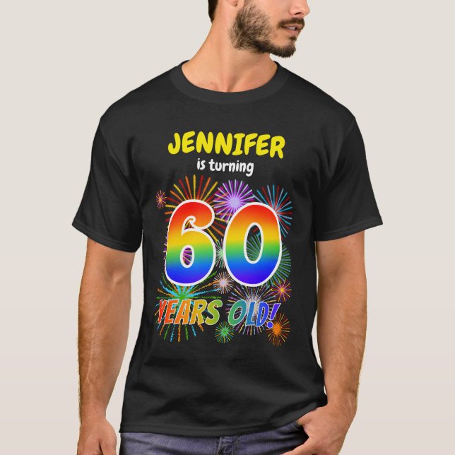 Camiseta Fogos de artifício divertidos, Arco-Íris "60", 60. (Frente)