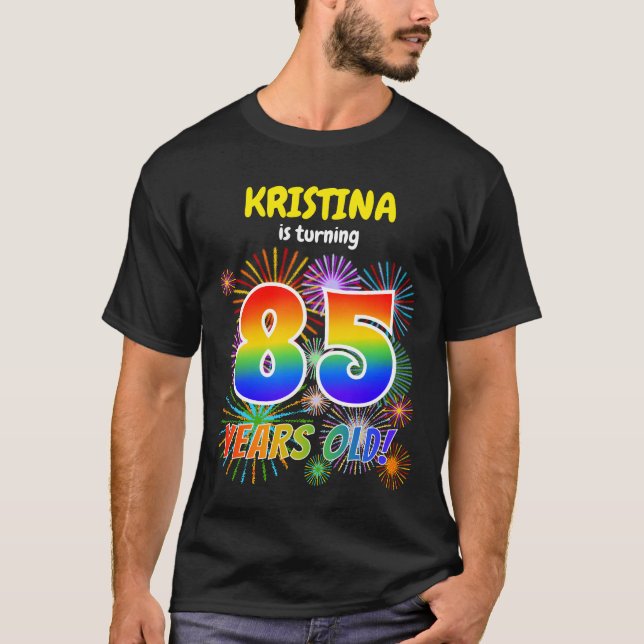 Camiseta Fogos de artifício divertidos, Arco-Íris "85", 85. (Frente)