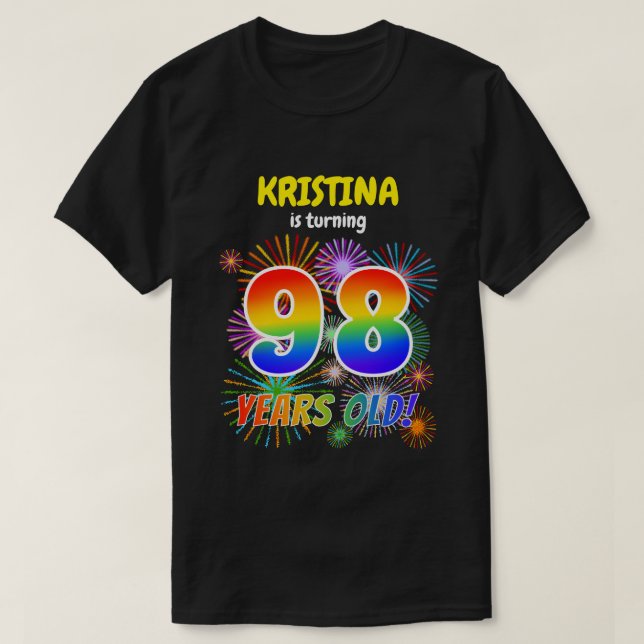 Camiseta Fogos de artifício divertidos, Rainbow Look "98",  (Frente do Design)