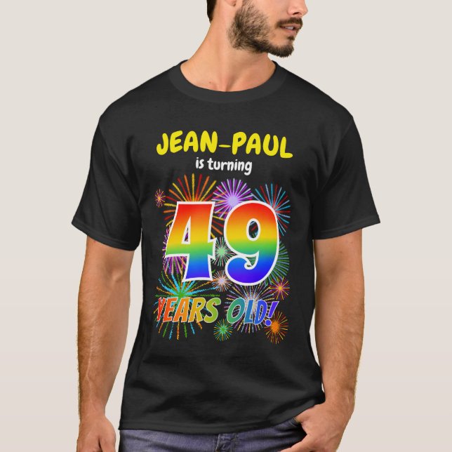 Camiseta Fogos de artifício divertidos, Rainbow Olha "49",  (Frente)
