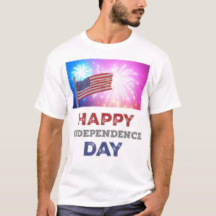 Camiseta Fogos de Artifício do Dia da Independência Feliz