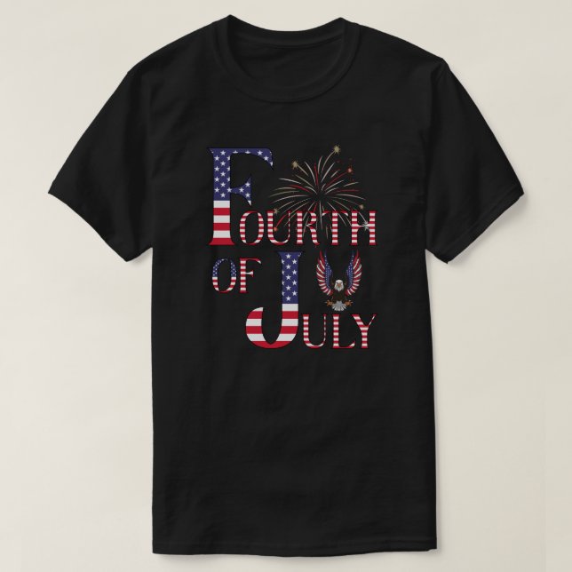 Camiseta Fogos de artifício e águia-calha em 4 de julho (Frente do Design)