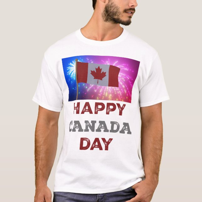 Camiseta Fogos de Artifício Feliz Dia do Canadá (Frente)