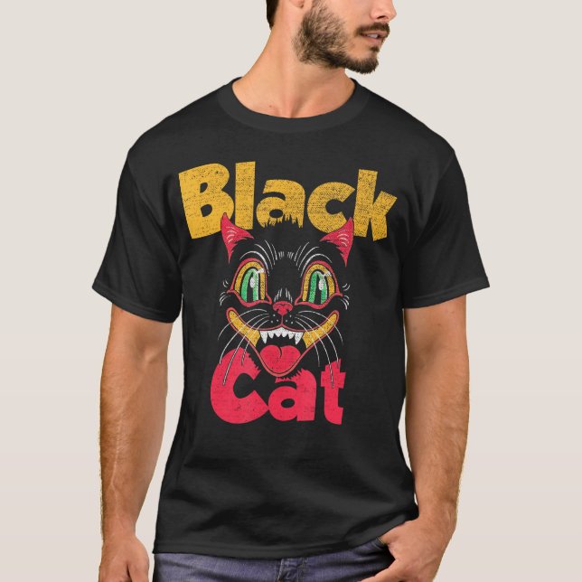 Camiseta Fogos de artifício para gatos pretos do Halloween (Frente)