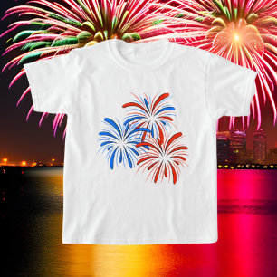 Camiseta Fogos de artifício Patrióticos Azuis Vermelhos