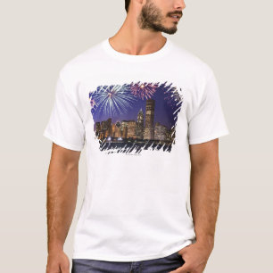 Camiseta Fogos-de-artifício sobre a skyline de Chicago