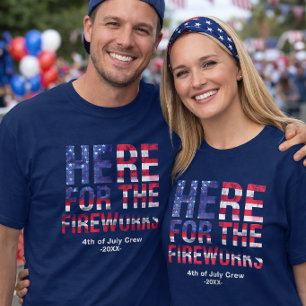 Camiseta Fogos de Artifício Vermelho Branco Azul 4 de Julho