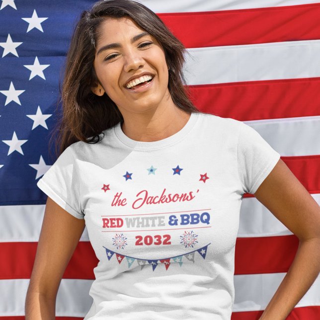 Camiseta Fogos de artifício vermelho branco e CHURRASCO 4 d (Criador carregado)