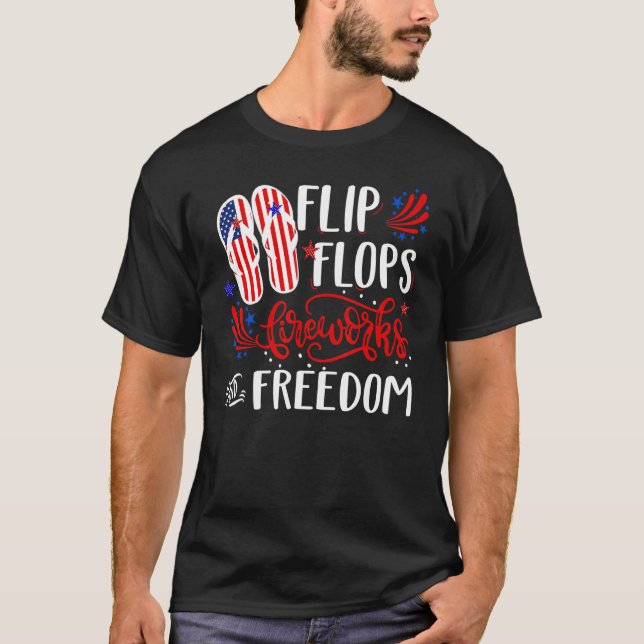 Camiseta Fogos De chinelos E Liberdade 4 De Julho (Frente)