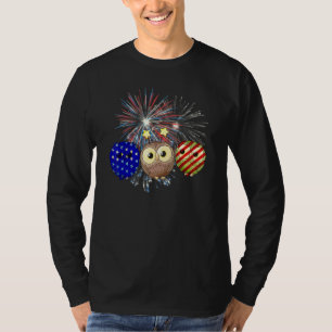 Camiseta Fogos de Coruja Azul Vermelho Patriótico 4 De Julh