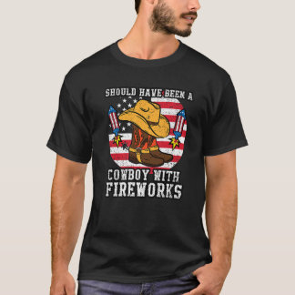 Camiseta Fogos De Cowboy 4 De Julho Bandeira Americana USA 