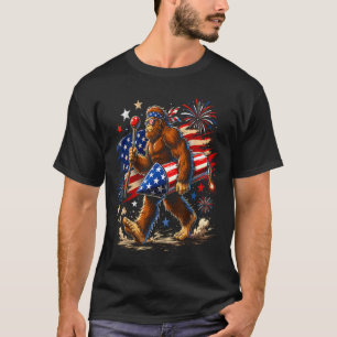 Camiseta Fogueira de Bigfoot 4 de Julho Homem Sasquatch