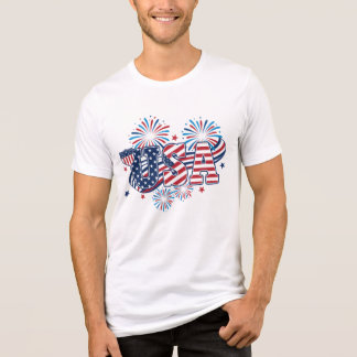 Camiseta Fogueira Patriótica dos EUA Vermelho Branco Azul A