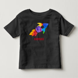 Camiseta Foguete Arco-Íris Aquarela Espaço Sideral Crianças