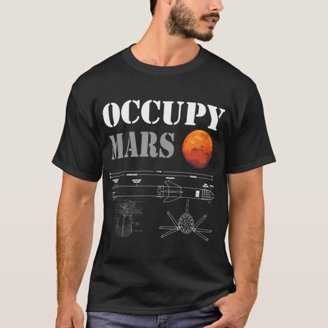 Camiseta Foguete de nave estelar do Occupy Mars (Frente)
