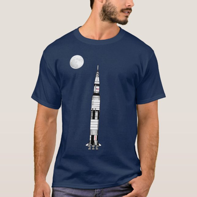 Camiseta Foguete de Saturn V, aterragem de lua de Apollo 11 (Frente)