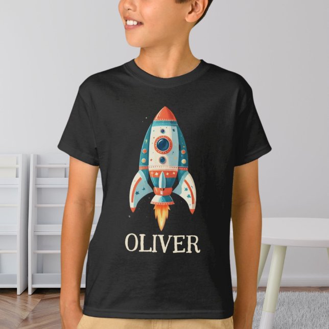 Camiseta Foguete Espacial de Cartoon Bonito Personalizado (Criador carregado)