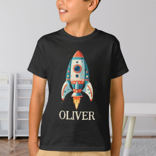 Camiseta Foguete Espacial de Desenho Animado Fofo Personali