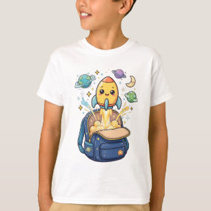 Camiseta Foguete Fofo Lançando do Mochila - Escola Espacial