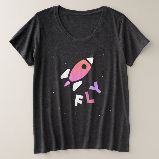 Camiseta Foguete - Roxo e RosaAbstract Pop Art. FLY! (Frente do Design)