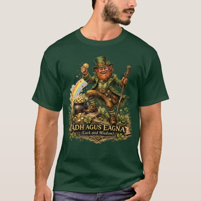 Camiseta Folclore do Leprechaun - Sorte e Sabedoria (Frente)