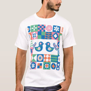 Camiseta Folclore Floral Card: Design escandinava.