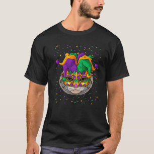 Camiseta Fold Escocês Mardi Gras Cat Face Carnaval Jester