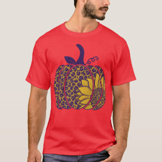 Camiseta Folha de Abóbora de Girassol-Leopardo Queda de out