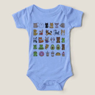 Camiseta Folha de Adesivos de Animais Kawaii Fofos – Animai