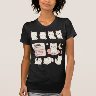 Camiseta Folha de Arte de Personagem de Gato Branco Fofinho