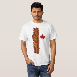 Camiseta Folha de Bordo Vermelha com Runas e Pentagrama