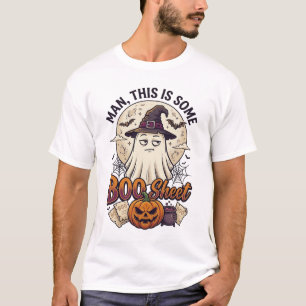 Camiseta Folha de Fantasma Abóbora Halloween Lua Caldeirão