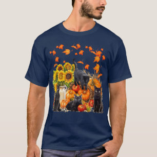Camiseta Folha De Gato Preto Engraçado Queda Alô Outono Par
